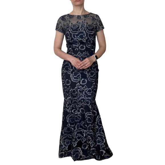 DAVID MEISTER FLORAL JACQUARD FULL LENGTH GOWN Women Size 2 - Picture 4 of 16